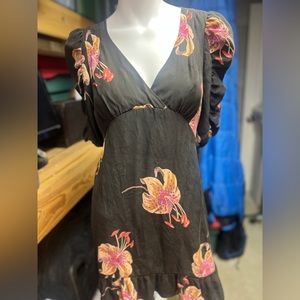 Vintage Betsey Johnson made in USA silk V neck Floral print dress